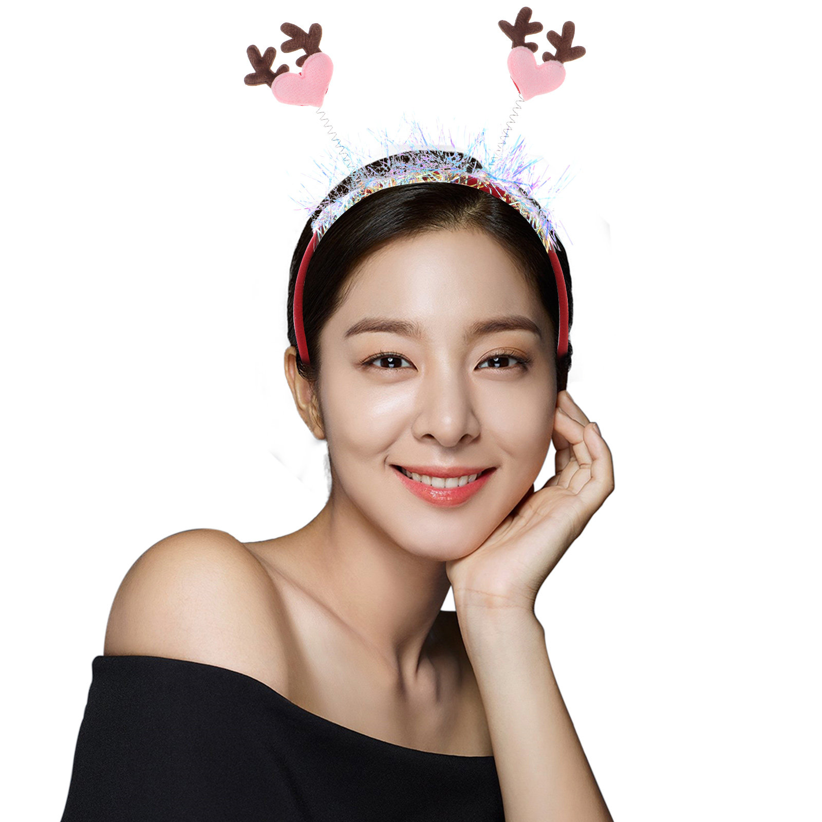 Glitter Heart Elk Antlers Head - Reindeer Antlers Headband 评论和价格