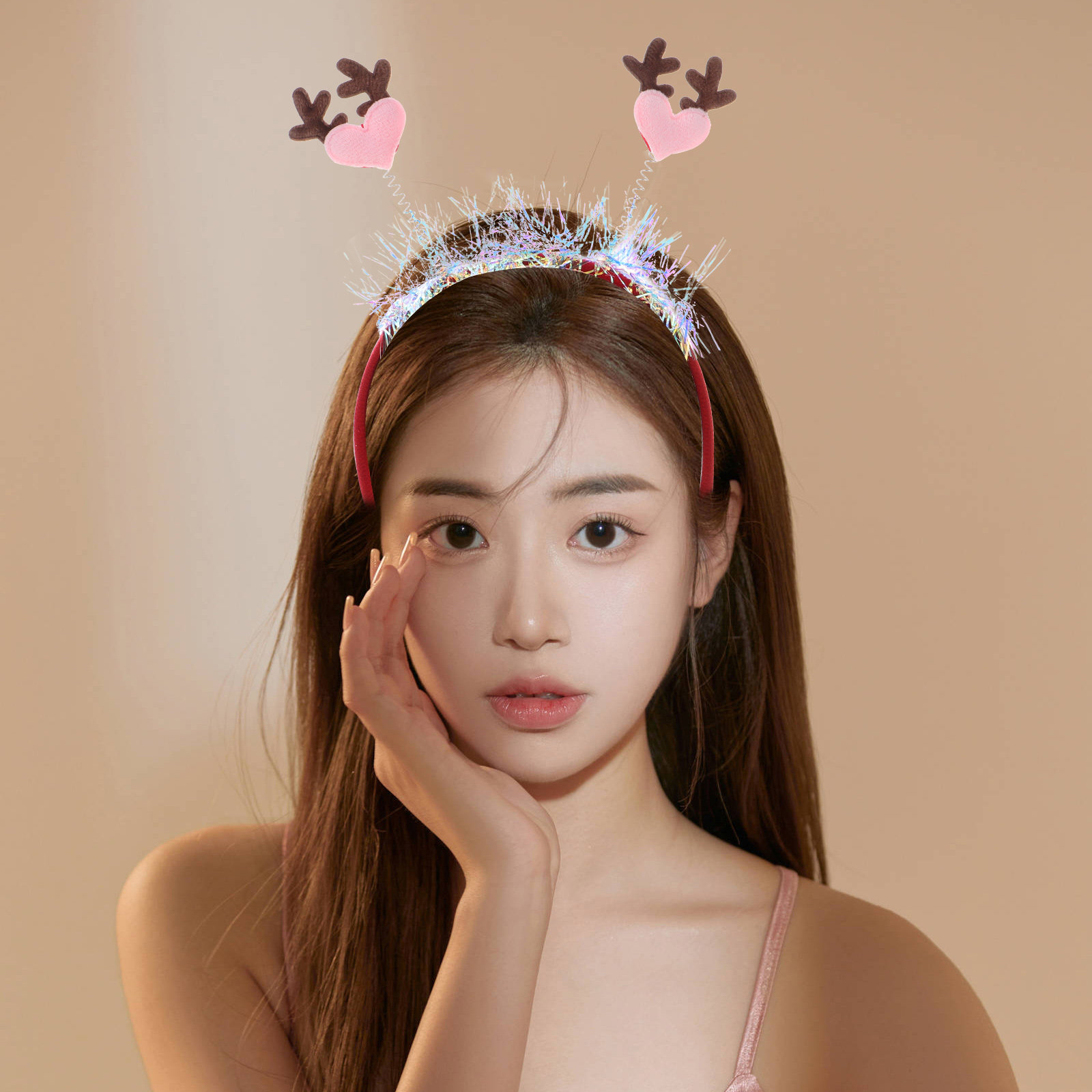 Glitter Heart Elk Antlers Head - Reindeer Antlers Headband 评论和价格