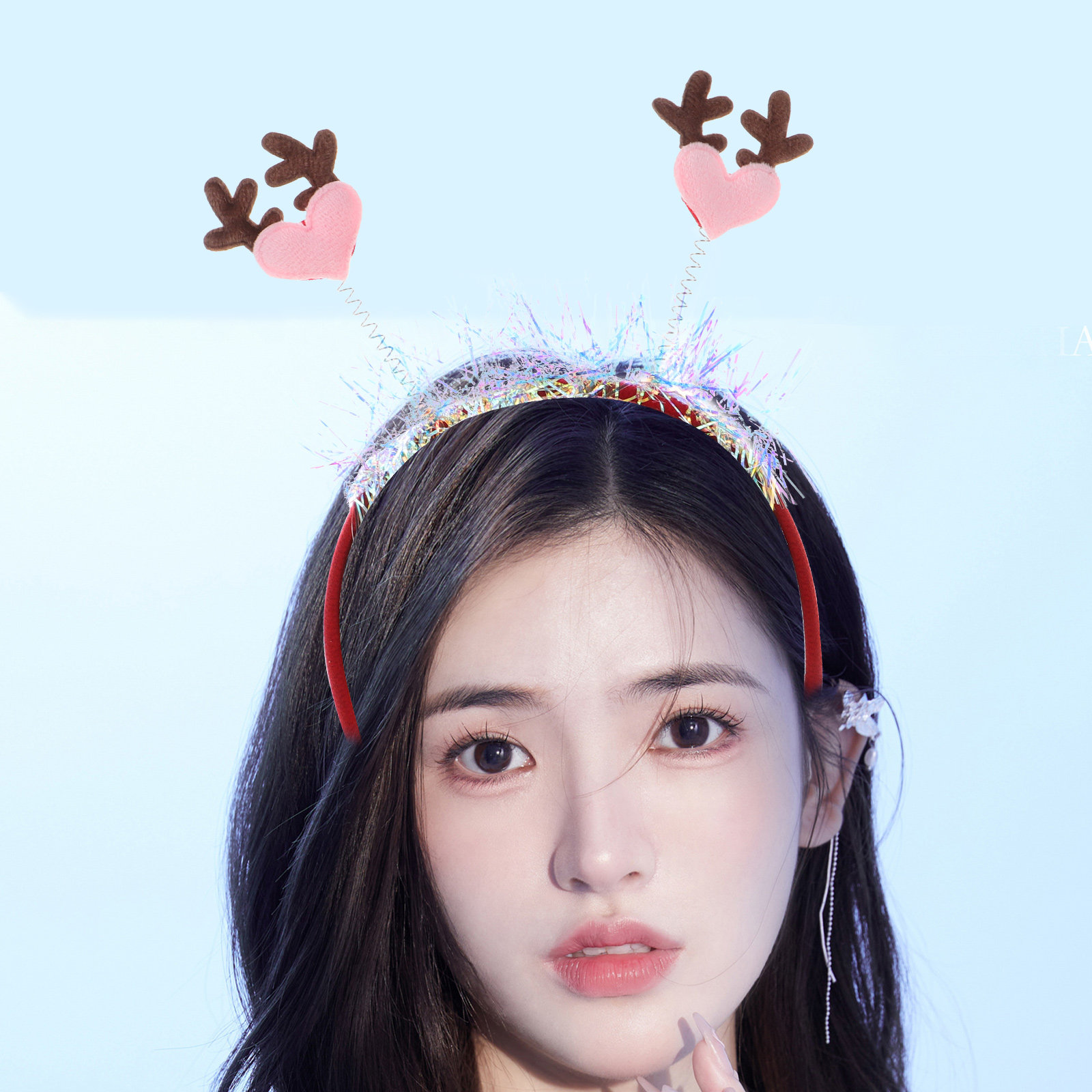 Glitter Heart Elk Antlers Head - Reindeer Antlers Headband 评论和价格