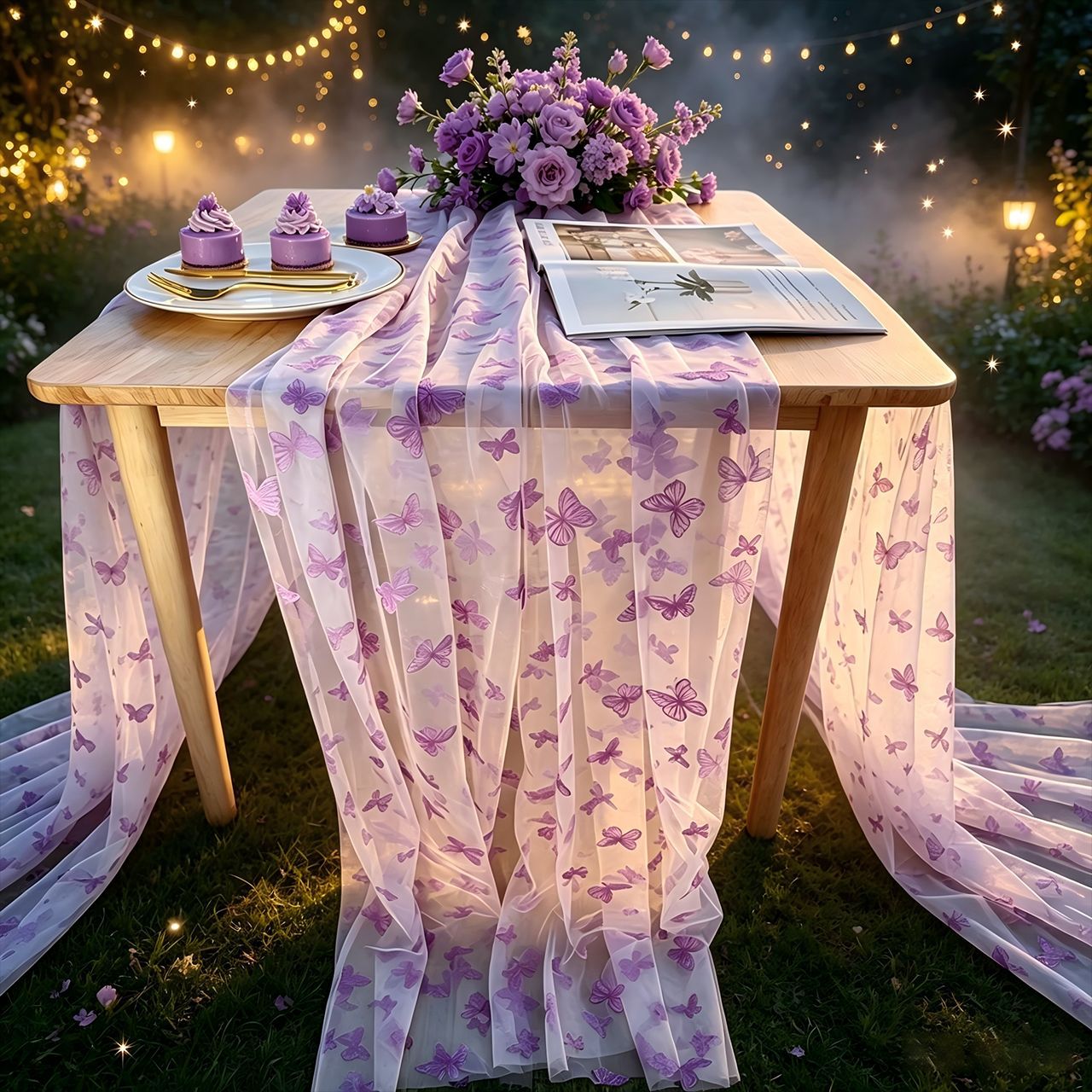 Nylon Tulle Flocked Butterfly  - Christmas Table Runner 评论和价格