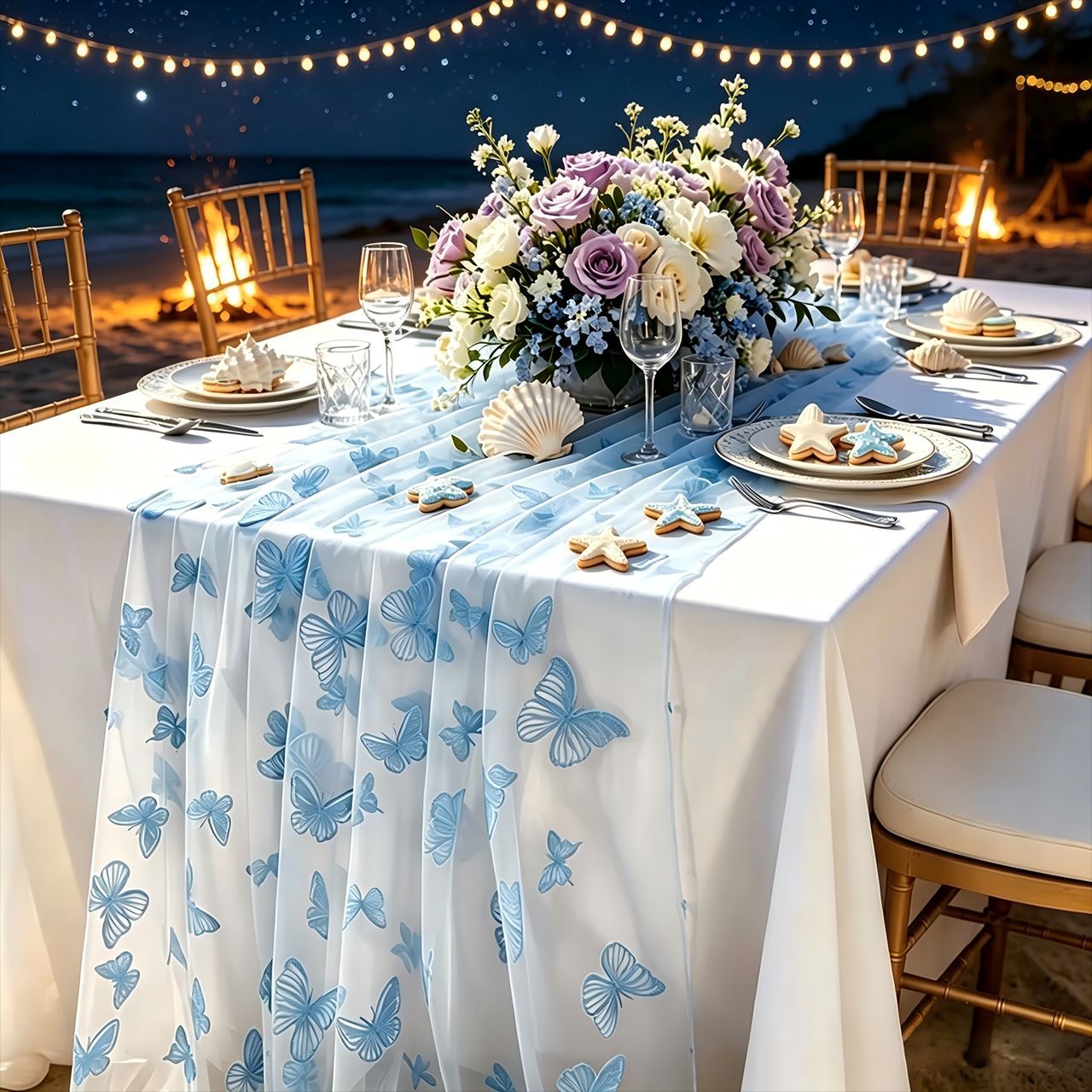 Nylon Tulle Flocked Butterfly  - Christmas Table Runner 评论和价格