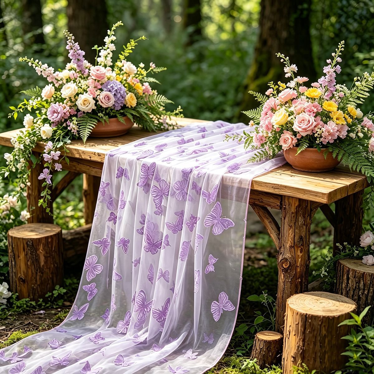 Nylon Tulle Flocked Butterfly  - Christmas Table Runner 评论和价格