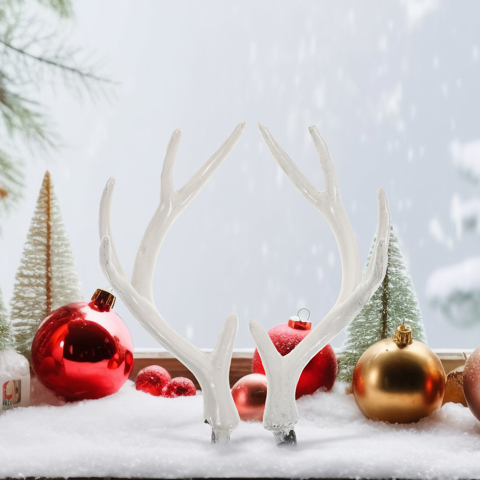 1Pair Lifelike White Deer Antl - Reindeer Antlers Headband 评论和价格