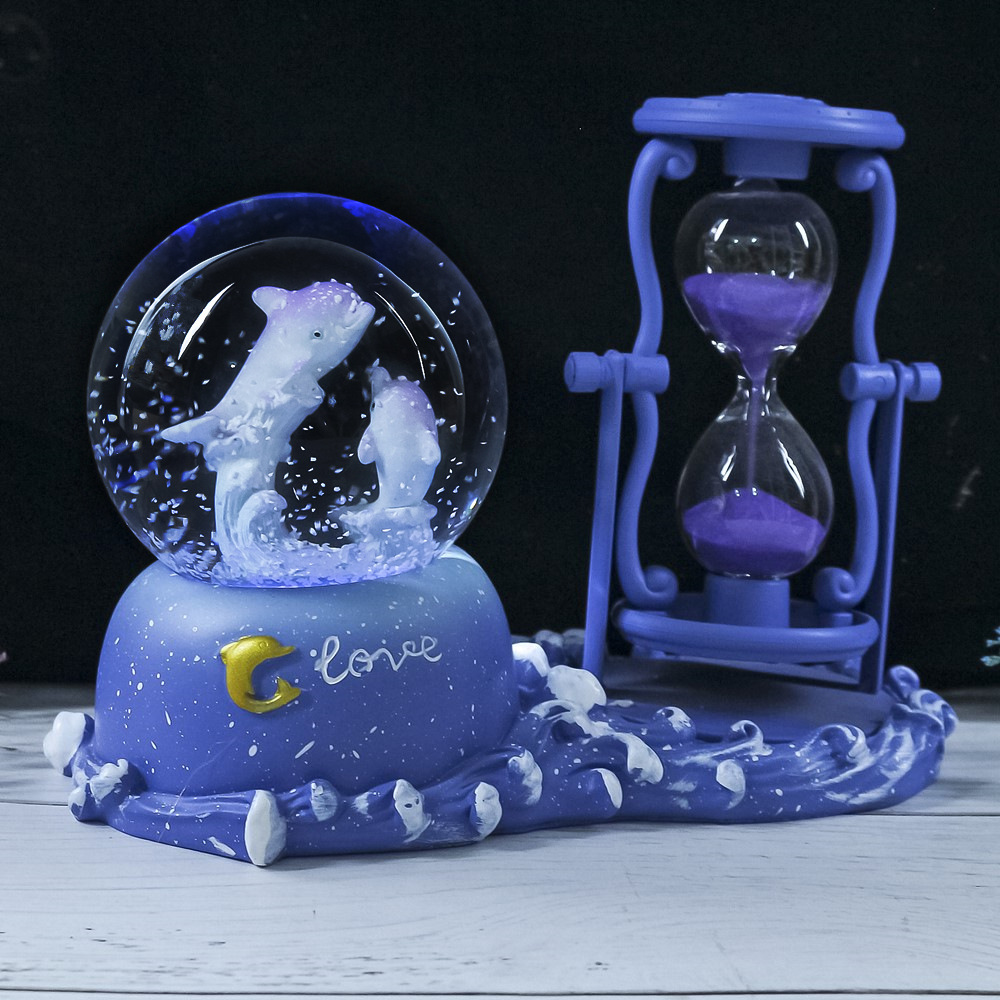Dolphin Hourglass Timer Crysta - Snow Globe Musical 评论和价格